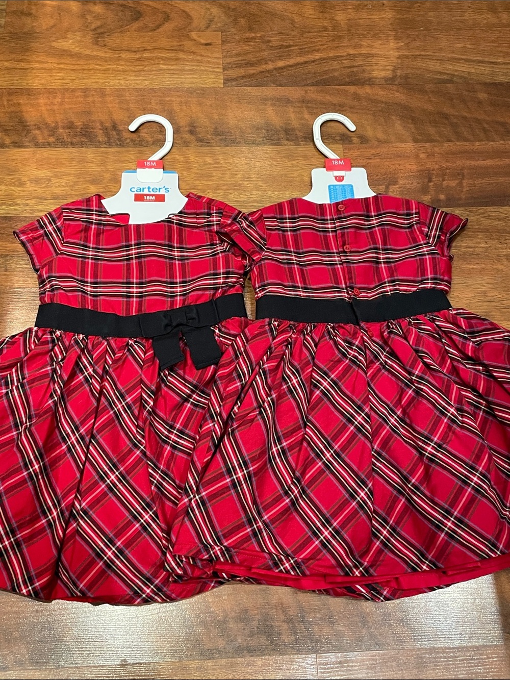 Carter's Red Plaid Holiday Dresses with Black Waist Sash